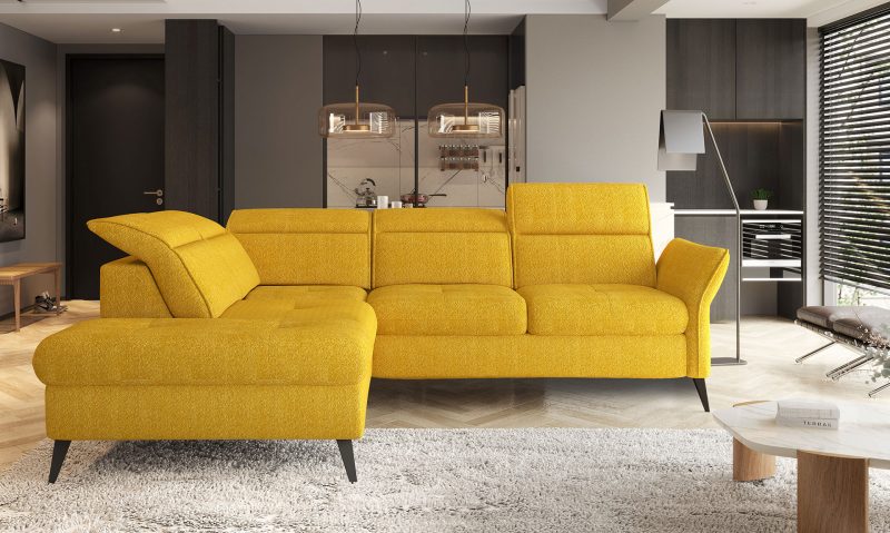 Apulla hjørnesofa med sovefunksjon, regulerbare armlener og hodestøtter