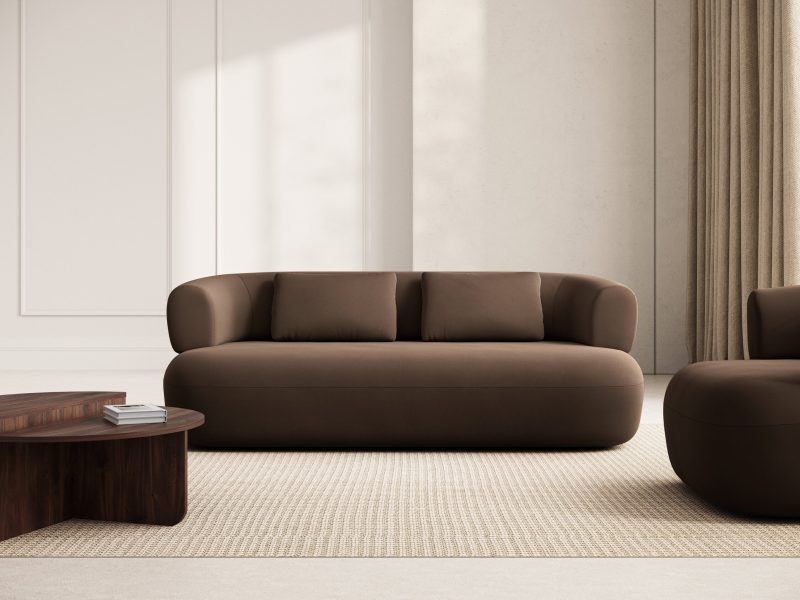 Jenny – 2-seters sofa i brun fløyel med buet design, 178 x 90 cm