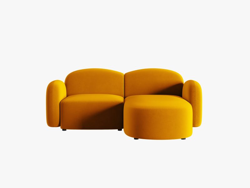Blair – liten hjørnesofa i gul fløyel med myke former, 194 x 167, høyre