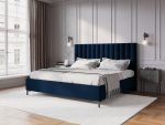 Allison seng 160x200 – royal blå velur med dekorativ hodegavl og oppbevaring