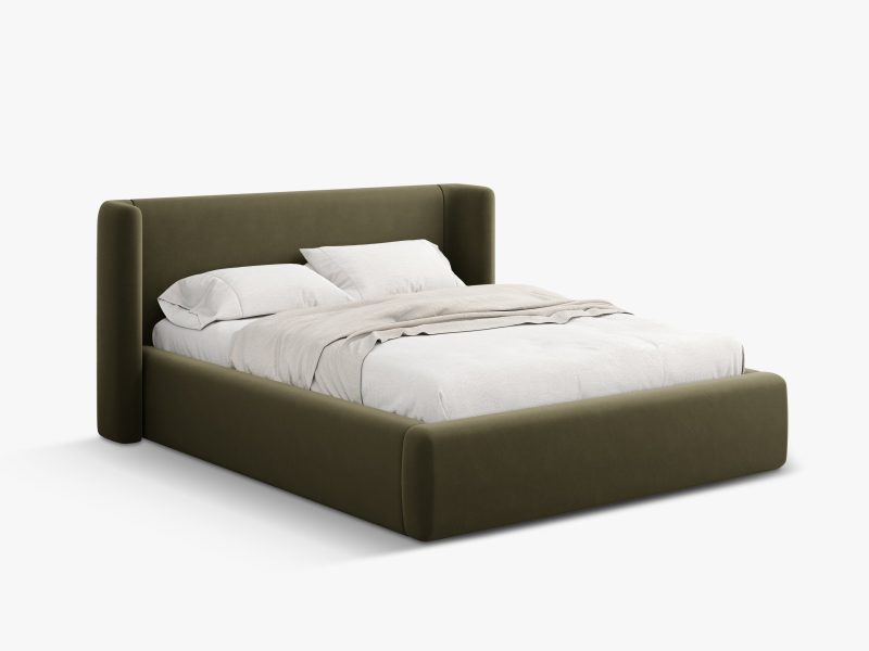 Jolene seng 160x200 – grønn velur med oppbevaring og sidevinger