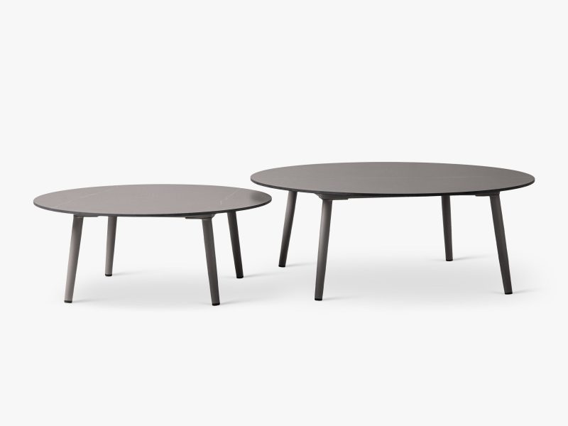 Salada hagebord – sett med 2 bord, sort stål og marmoreffekt glass