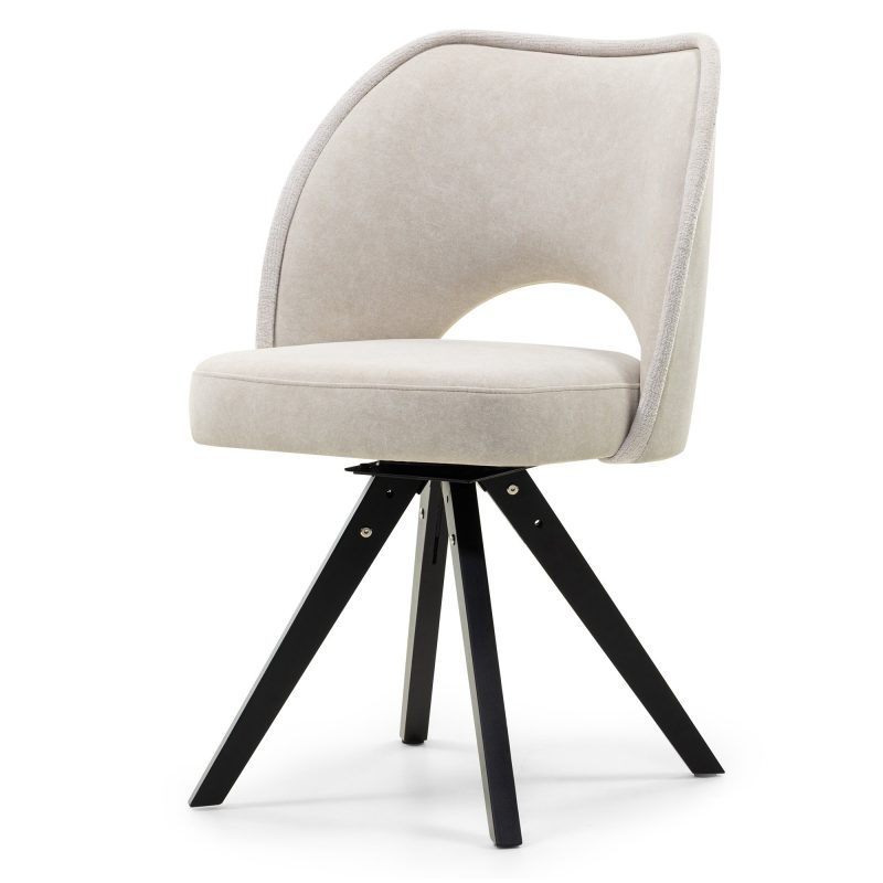 Marini spisestol – 360° roterende, beige stoff og svarte bein i ask