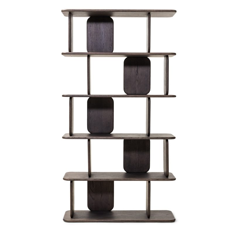 Fonticelle bokhylle – mørk eik med avrundede kanter, 5 hyller