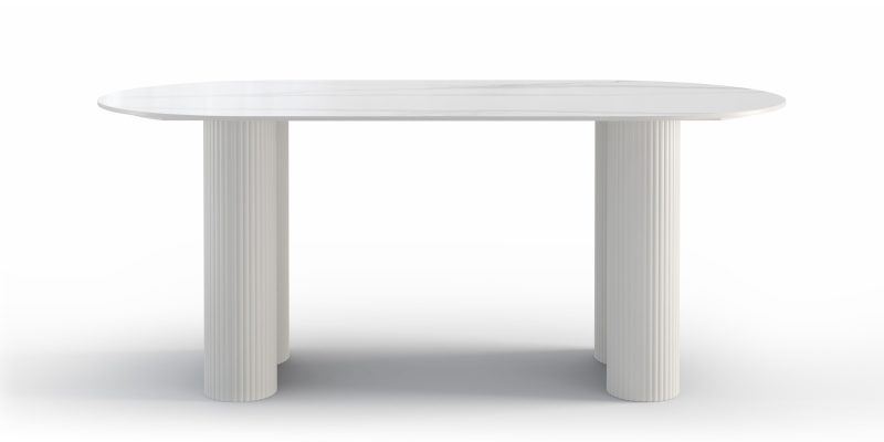 Ribeira ovalt spisebord – 180x90 cm, marmoreffekt og lameller