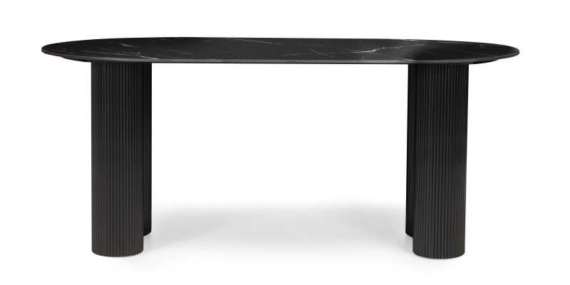 Ribeira ovalt spisebord – 180x90 cm, sort marmoreffekt og dekorlameller