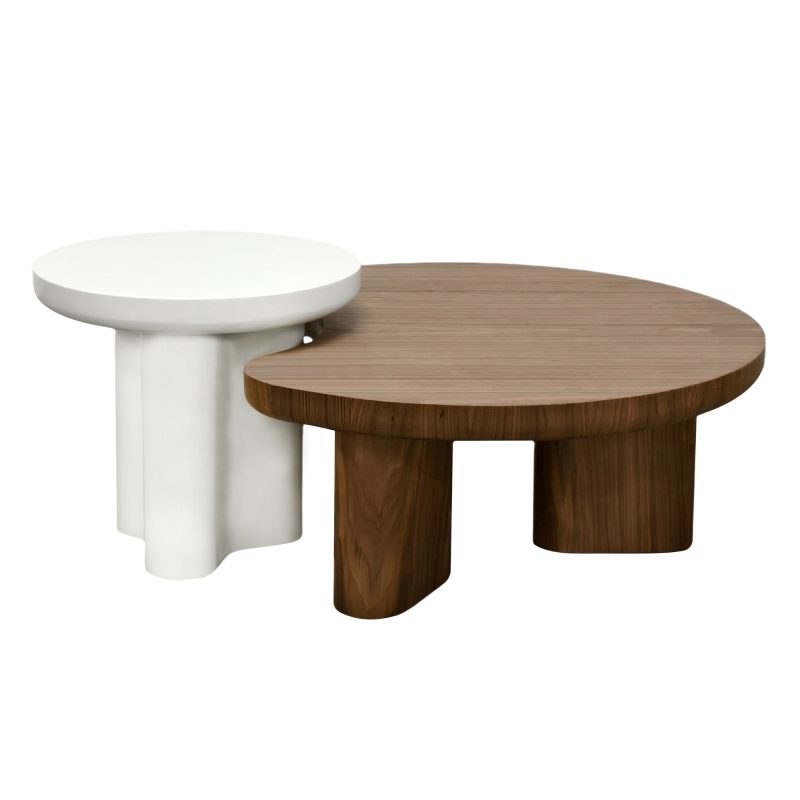 MALIBU settbord – Elegant kombinasjon av valnøttfinér og hvitt (90×79 & 50×50 cm)