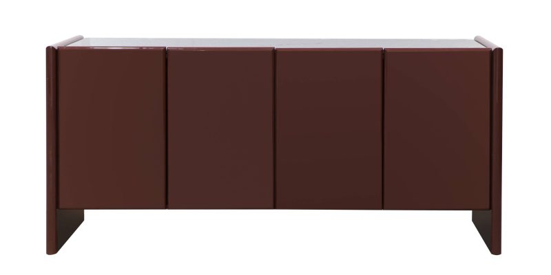 4-dørs glossy design i burgunder/brun med sort marmortopp