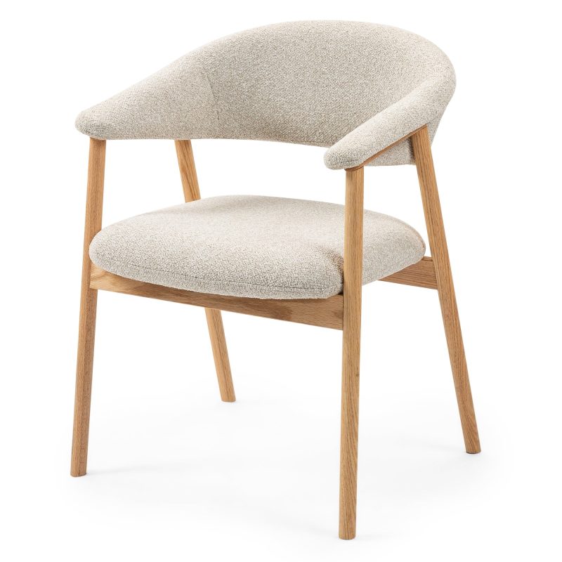 Capri spisestol – lys beige stoff med ben i heltre eik