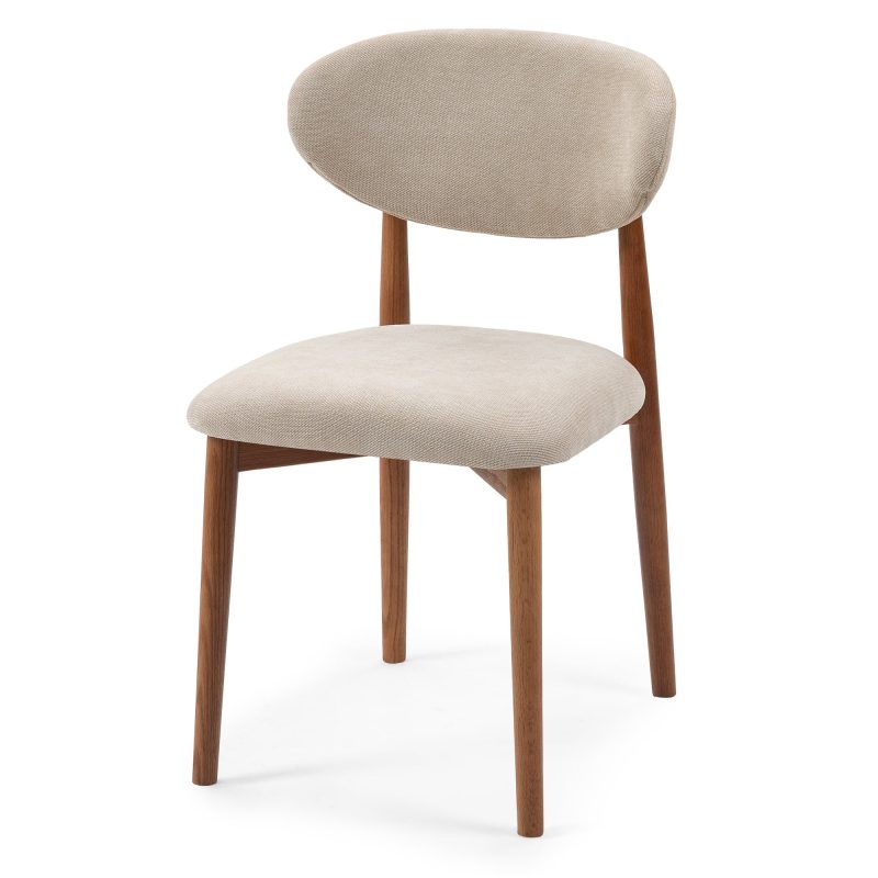 Merano spisestol – beige tekstil og eikeben i lys valnøtt