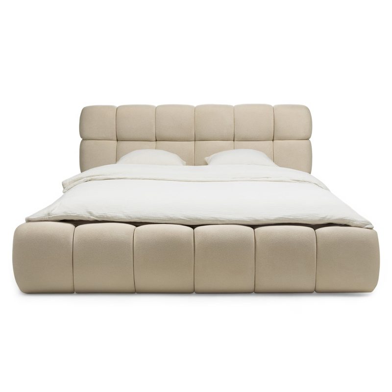 Nexo kontinentalseng – 160x200 cm, beige, med oppbevaring og myke organiske former