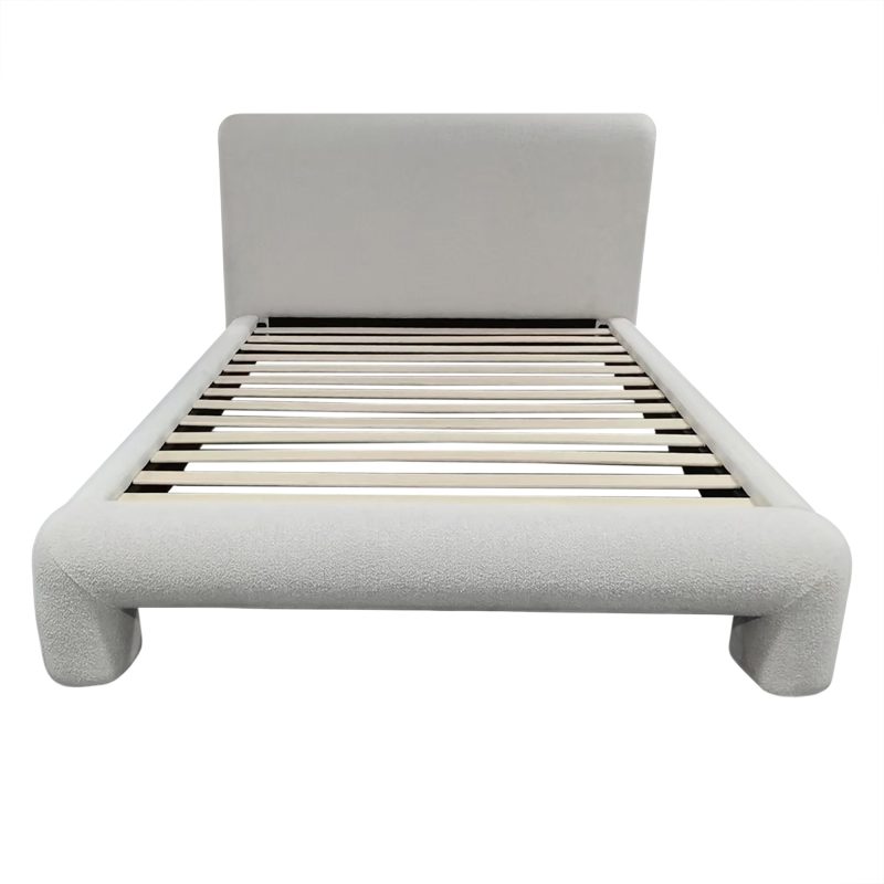 Rolly seng 160x200 – lys grå, polstret, med stamme og avrundede former