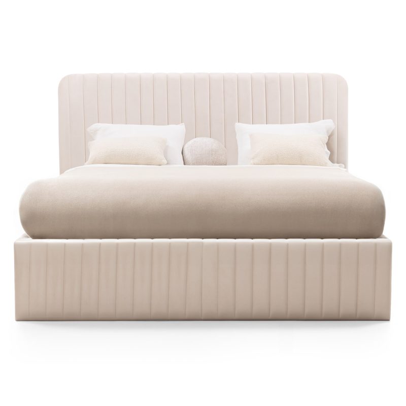 Rooli seng 160x200 cm – beige velour, med oppbevaring og stålramme