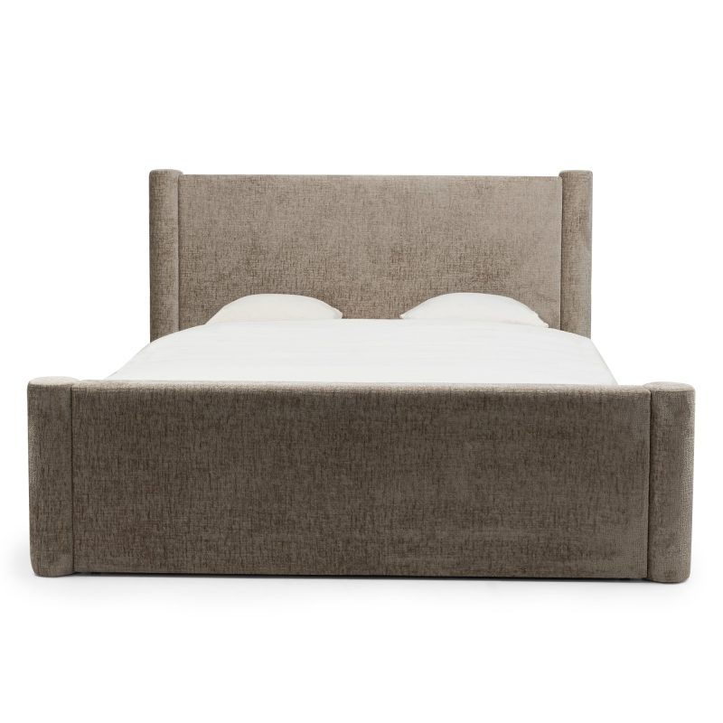 Zeni seng 160x200 – beige chenille med oppbevaring og høy gavl