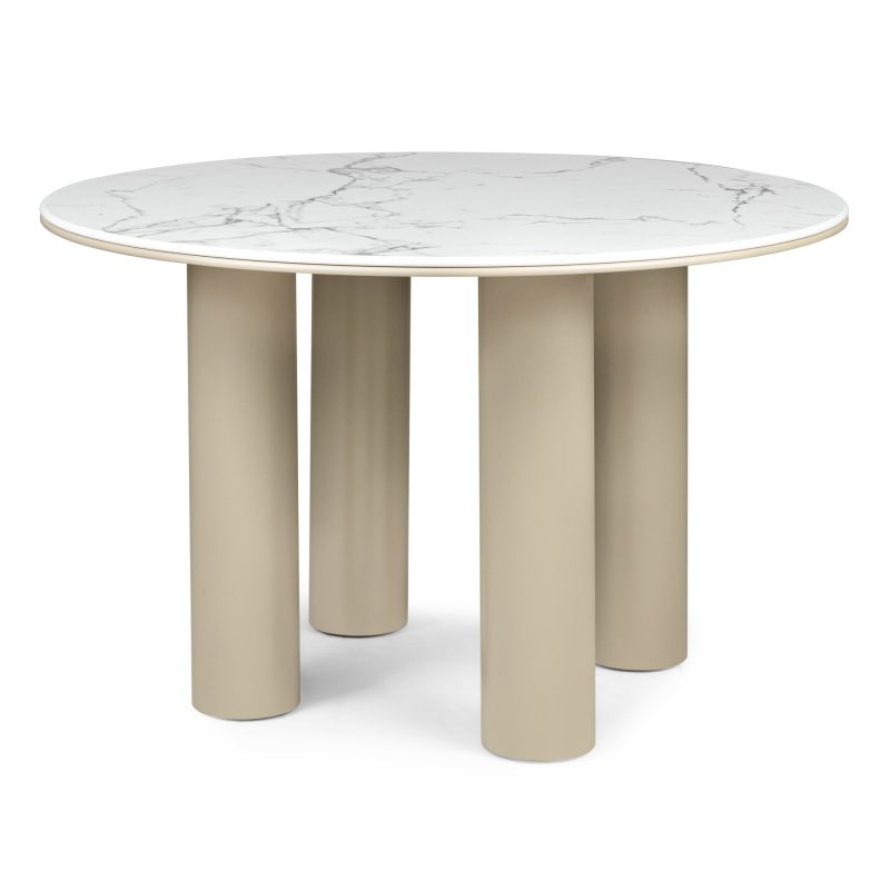 Kairo rundt spisebord – 120 cm, marmordekor og mørk beige base