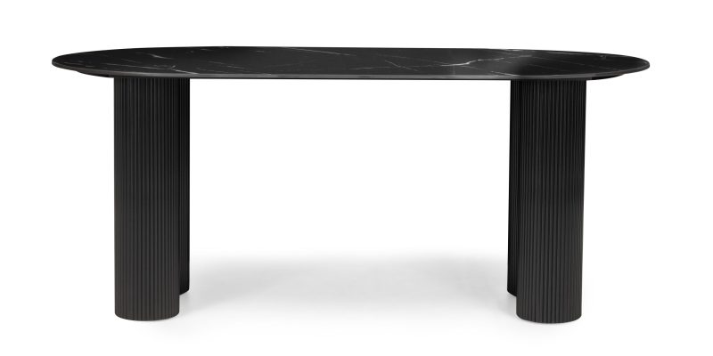 Ribeira ovalt spisebord – 180x90 cm, sort marmoreffekt og dekorlameller