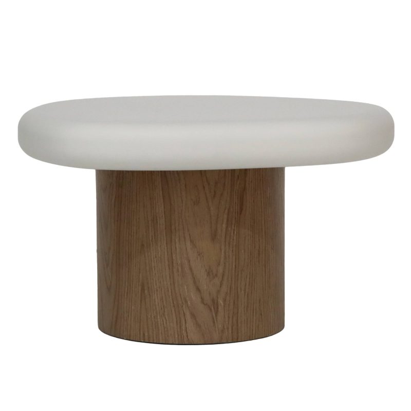 Floe – Sidebord 50 cm, hvit og valnøtt, organisk form