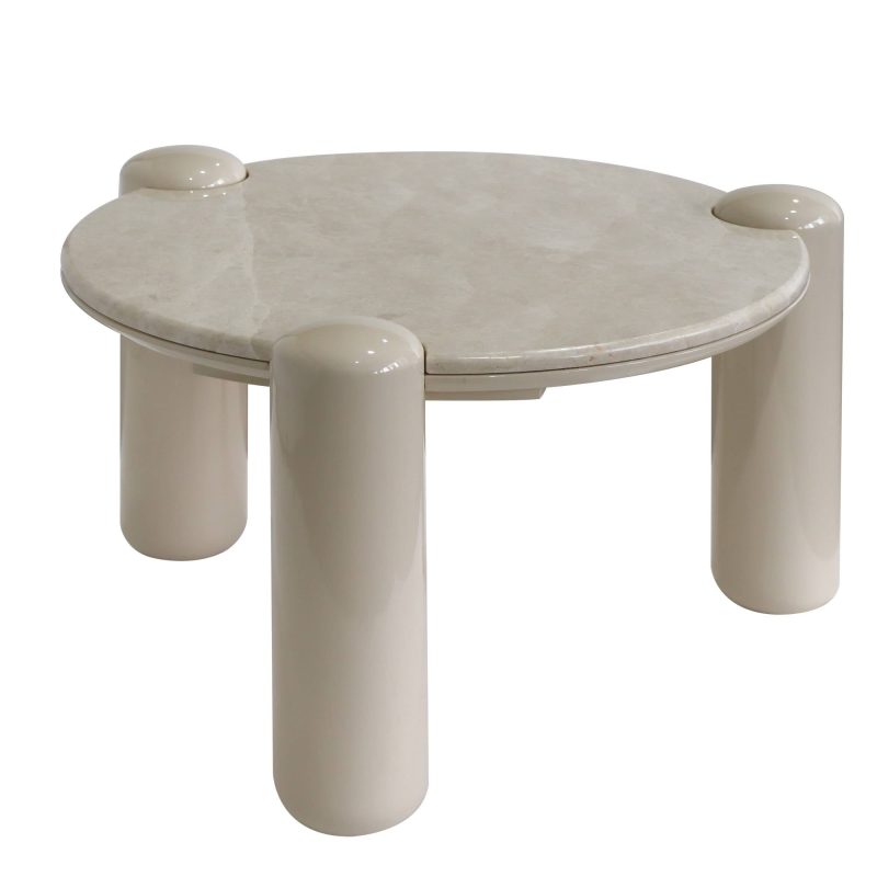 Noemi rundt sofabord 66 cm – marmortopp og glossy beige base