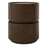 Marfa nattbord – rundt design i mørk valnøtt med 2 skuffer