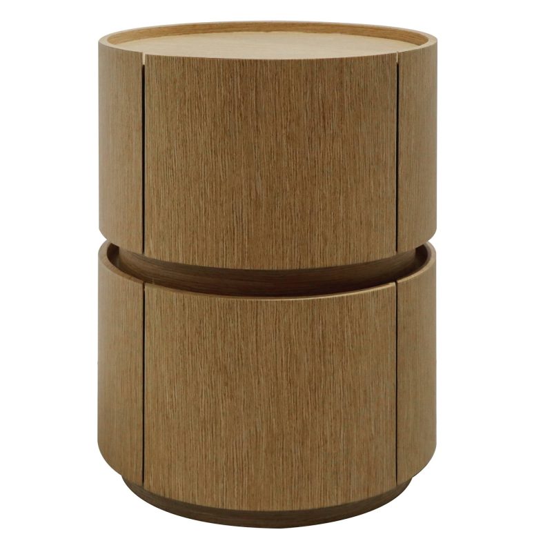 Marfa nattbord – rundt design i naturlig eik med 2 skuffer