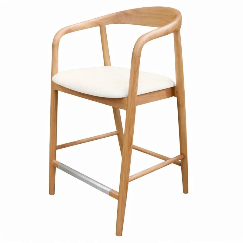 Ludvika 2.0 barstol i teak 75 cm (setehøyde) med kremfarget sete