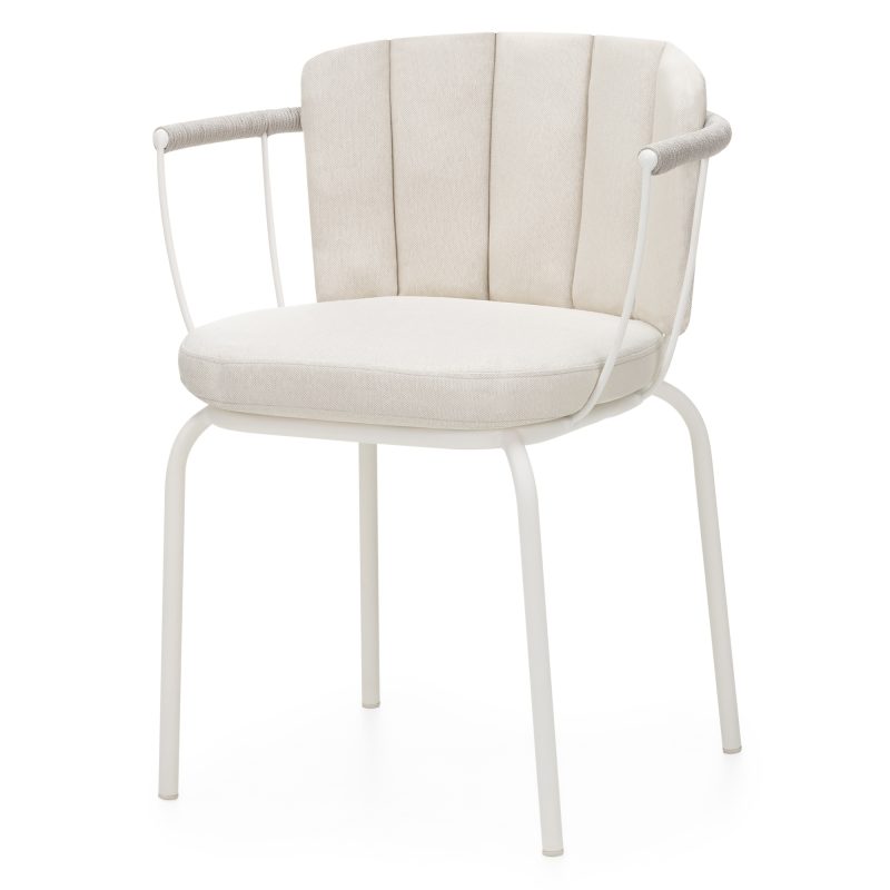 Fioli Hagestol med Puter – 58 × 52 × 71 cm | Hvit Stålramme